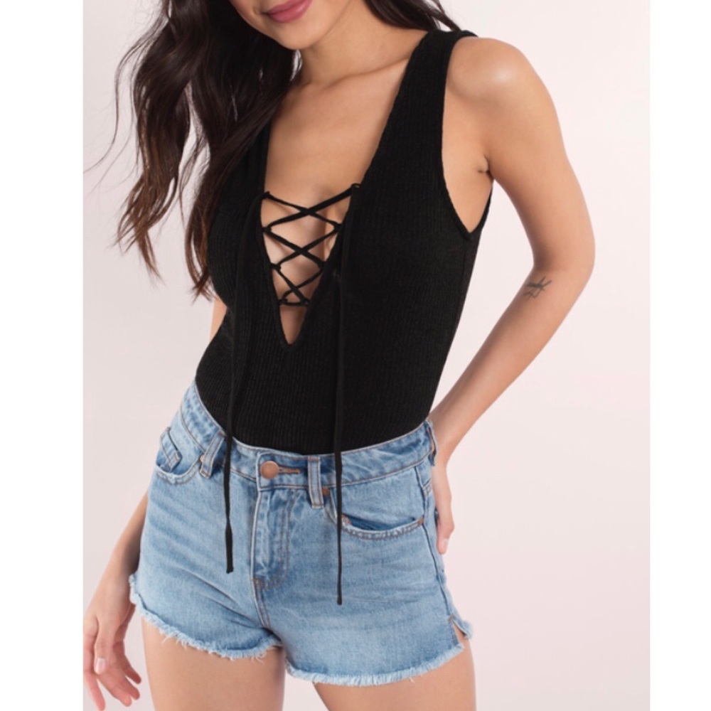 Lace Up Ribbed Bodysuit XS
